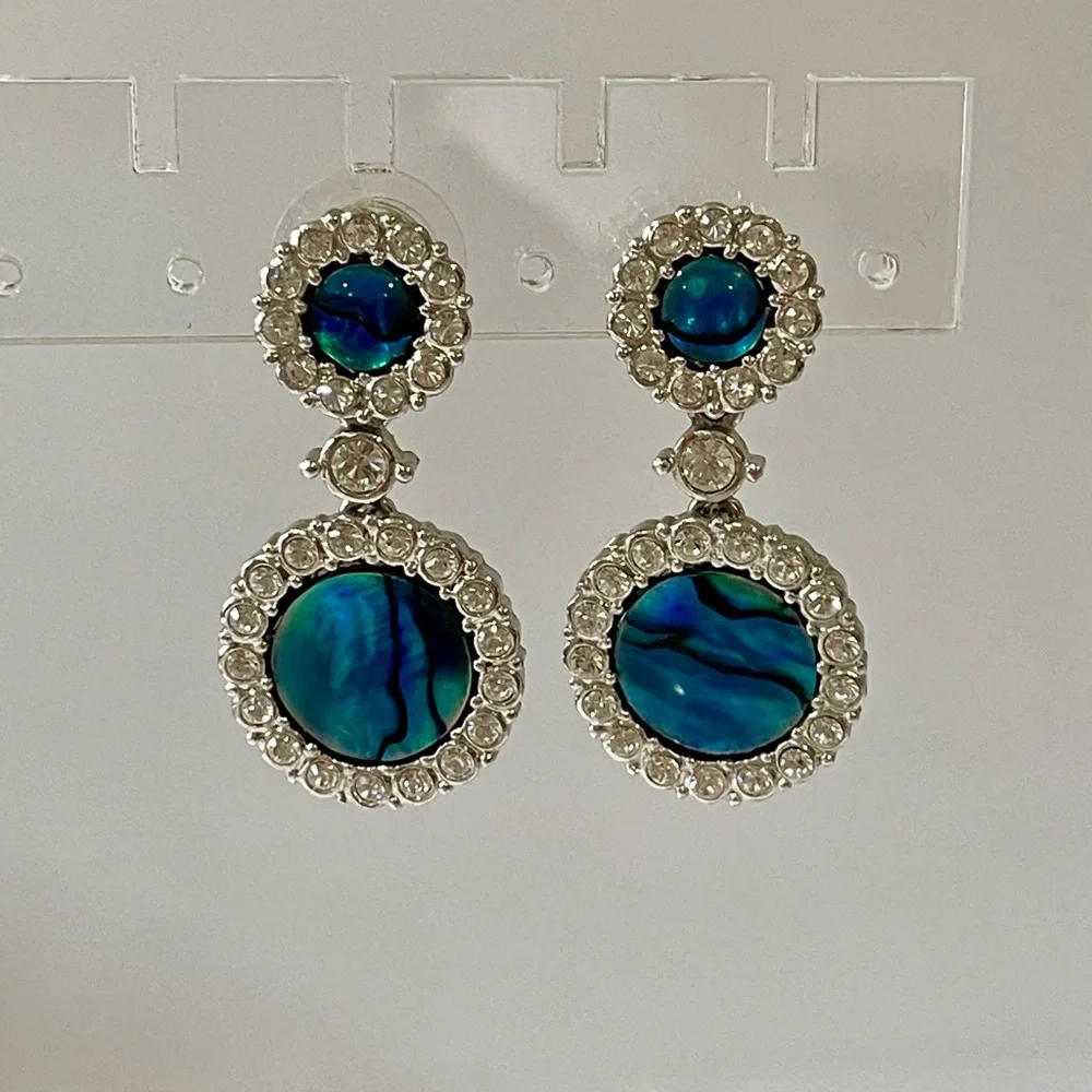 Nicky Butler White Crystal Rhinestone and Enamel Shell Dangle Silver Earring